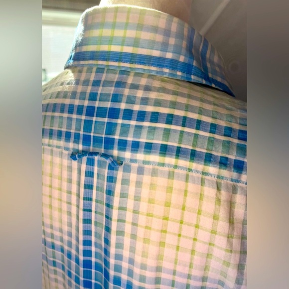 HUGO BOSS Shirt Tartan Plaid White Blue Waffle Comfort LARGE - Picture 10 of 15